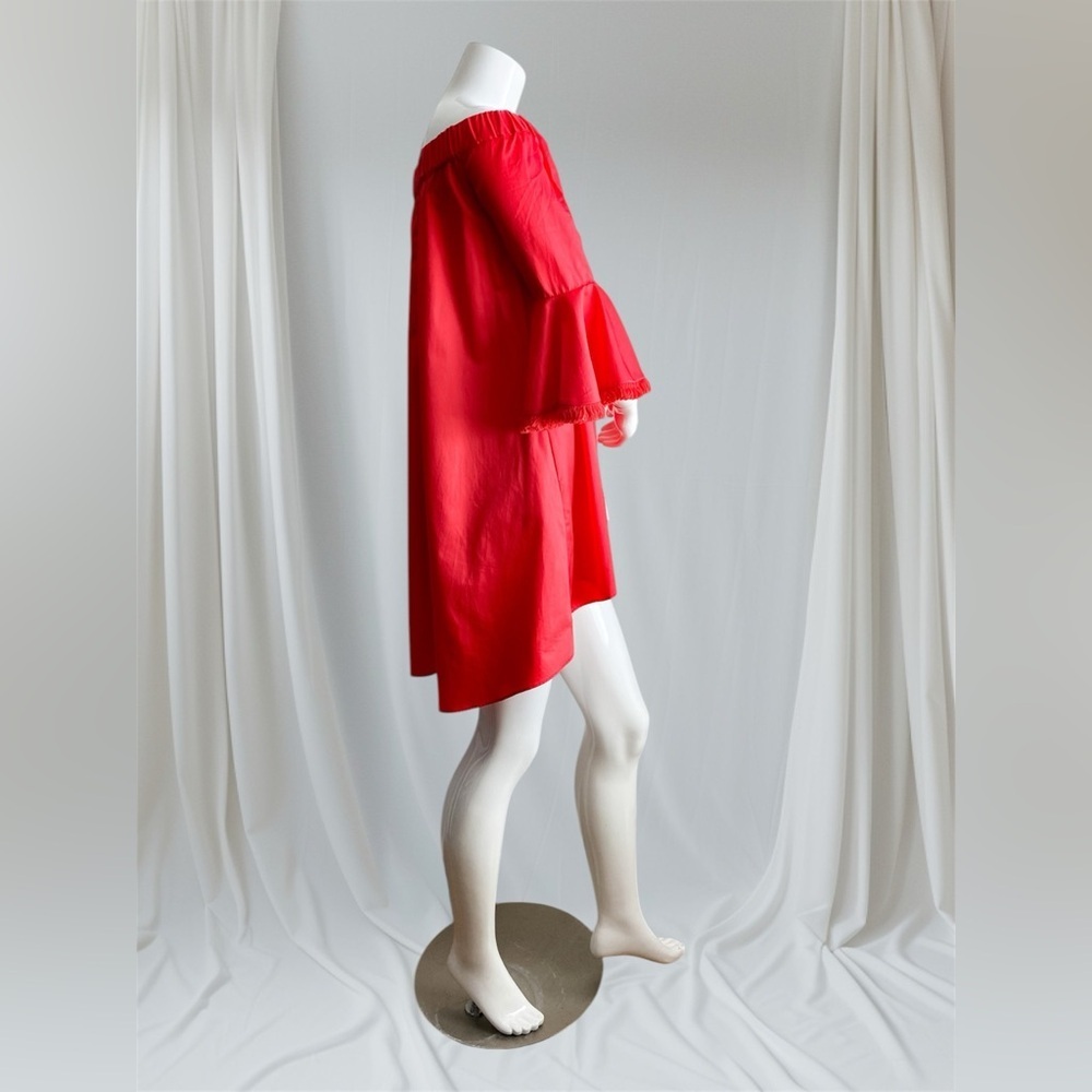 $398 N/Nicholas Red Bell Sleeve Off Shoulder High Low Cotton Mini Dress Vacation - Picture 7 of 13
